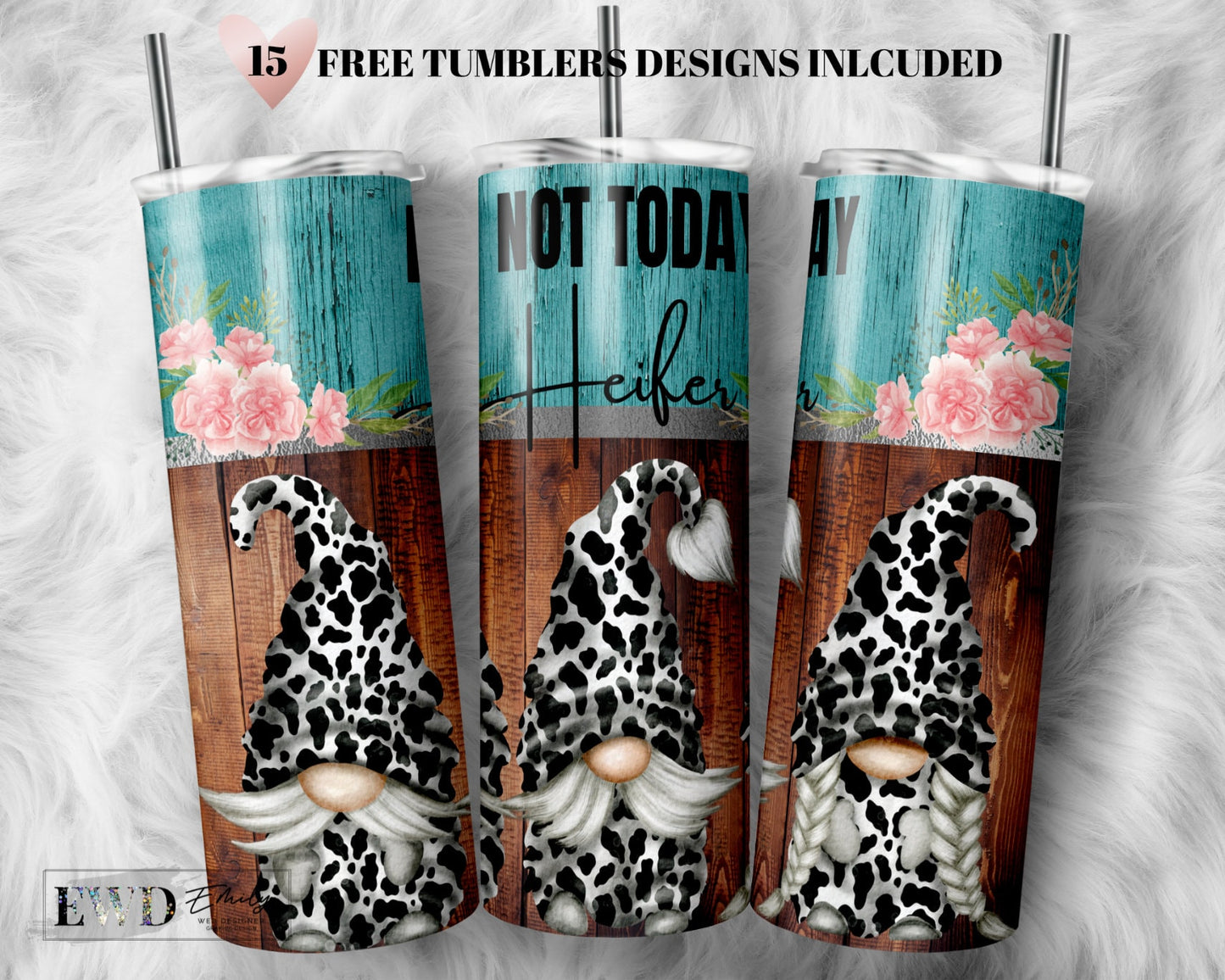 Cow Gnome Tumbler Wrap PNG, Cow Lover, 20 oz Skinny Sublimation Tumbler Designs For Tumbler Digital Download