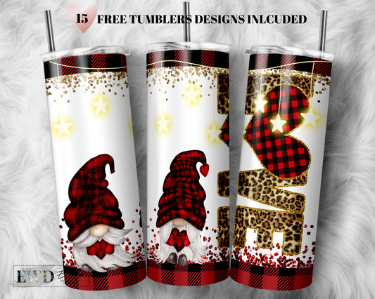 Valentine's Day Gnomes - 20 oz Sublimation Tumbler Wrap - PNG Digital File sublimation tumbler wrap -Valentine Tumbler Wrap - Leopard Print