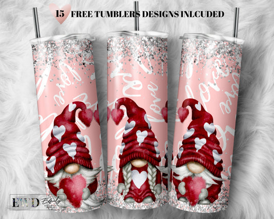 Valentine's Day Gnomes - 20 oz Sublimation Tumbler Wrap - PNG Digital File sublimation tumbler wrap -Valentine Tumbler Wrap - PNG