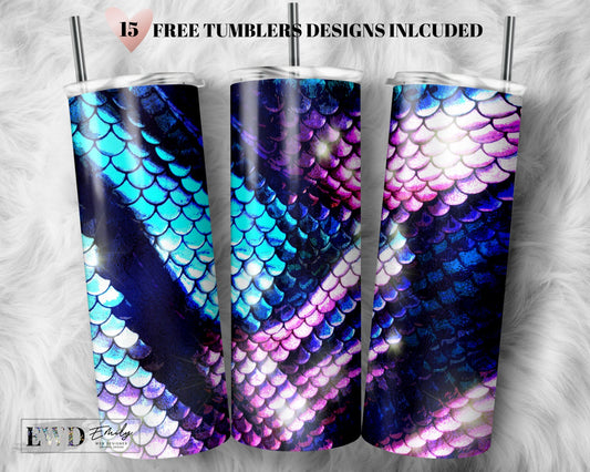 20 oz Skinny Tumbler Sublimation Design Template Glitter Mermaid Scales Digital Download PNG Inst DIGITAL Only