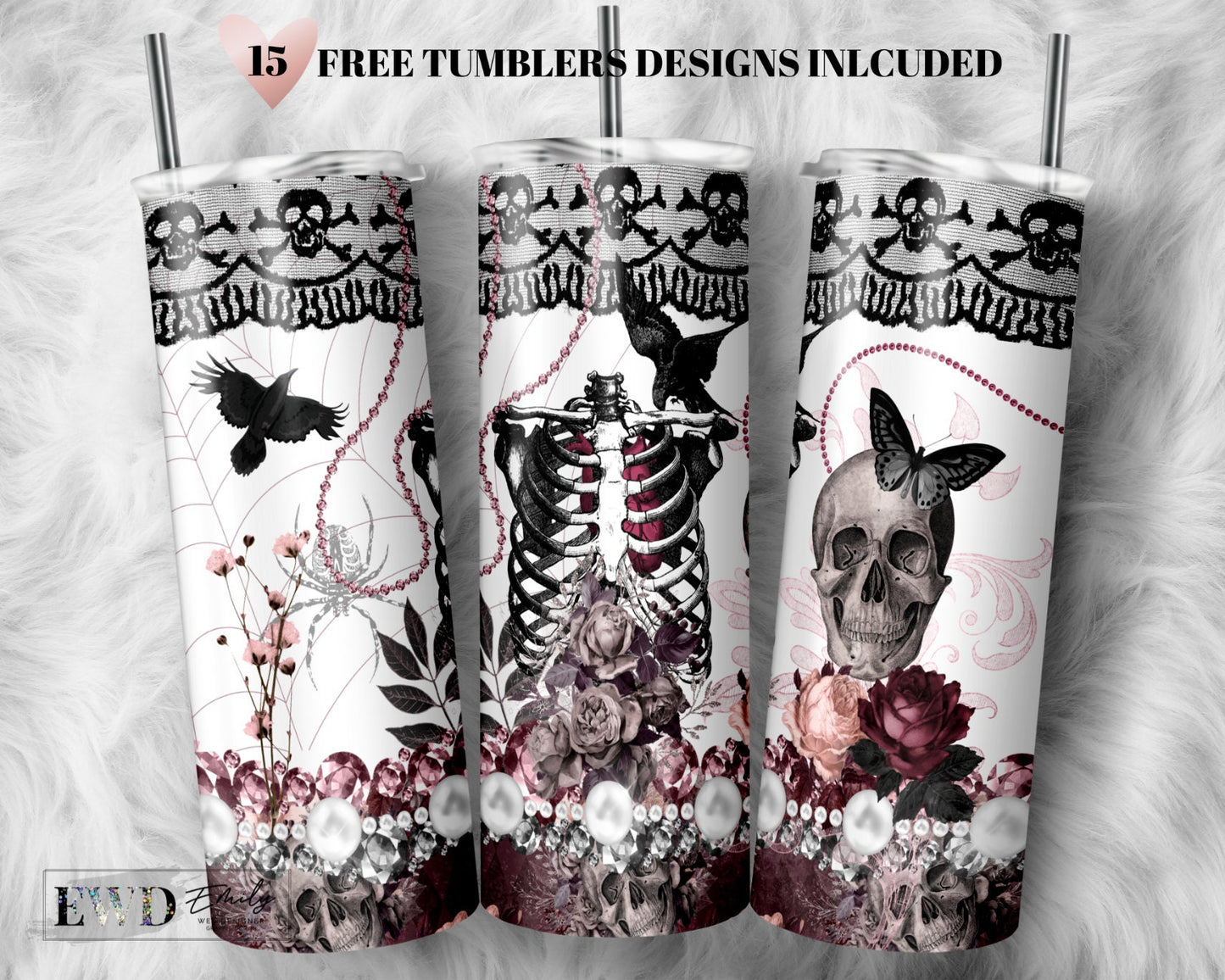 Gothic Tumbler Wrap 20 oz Sublimation Digital Design Download - Skull Tumbler PNG