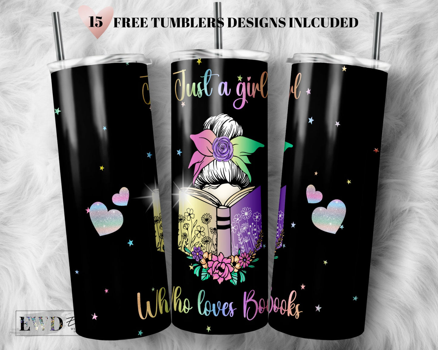 Book Lover Tumbler, 20oz Skinny Tumbler Sublimation Designs, Just a girl who love books - PNG Digital Download - Book Quotes - Book Tumbler