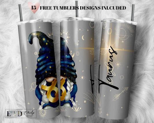 Taurus Zodiac Gnome Tumbler Wrap PNG, Zodiac Sign, 20 oz Skinny Sublimation Tumbler Designs for Tumbler Digital Download