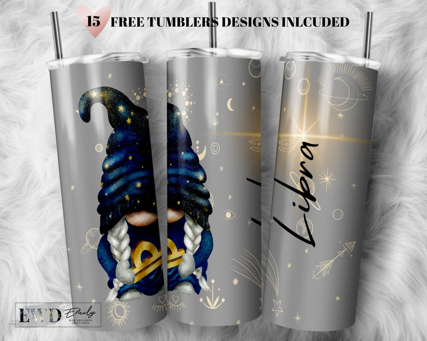 Libra Zodiac Gnome Tumbler Wrap PNG, Zodiac Sign, 20 oz Skinny Sublimation Tumbler Designs for Tumbler Digital Download