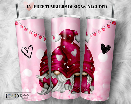 Valentine Gnome Tumbler Wrap PNG, Valentine tumbler, 20 oz Skinny Sublimation Tumbler Designs for Tumbler Digital Download