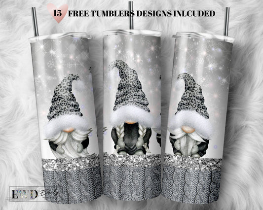 Winter Gnome Tumbler Wrap PNG, Glitter tumbler, 20 oz Skinny Sublimation Tumbler Designs for Tumbler Digital Download