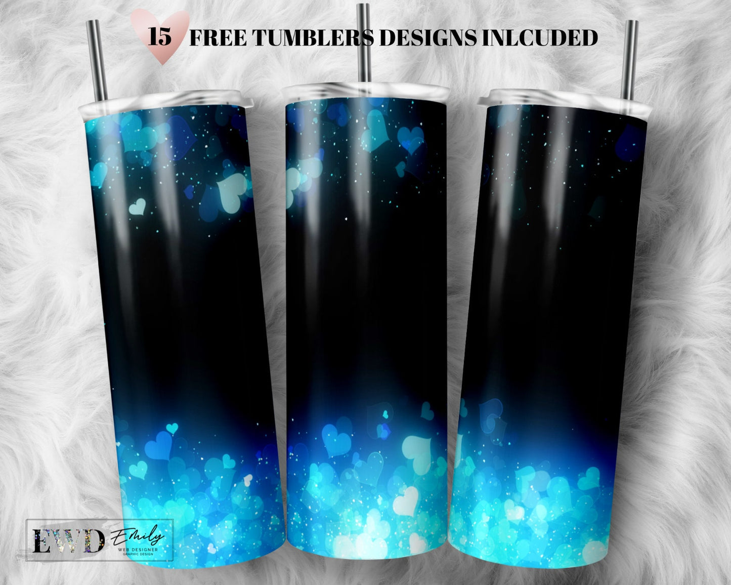 Blue Hearts Tumbler Design - Digital Download - 20oz Skinny Tumbler Wrap