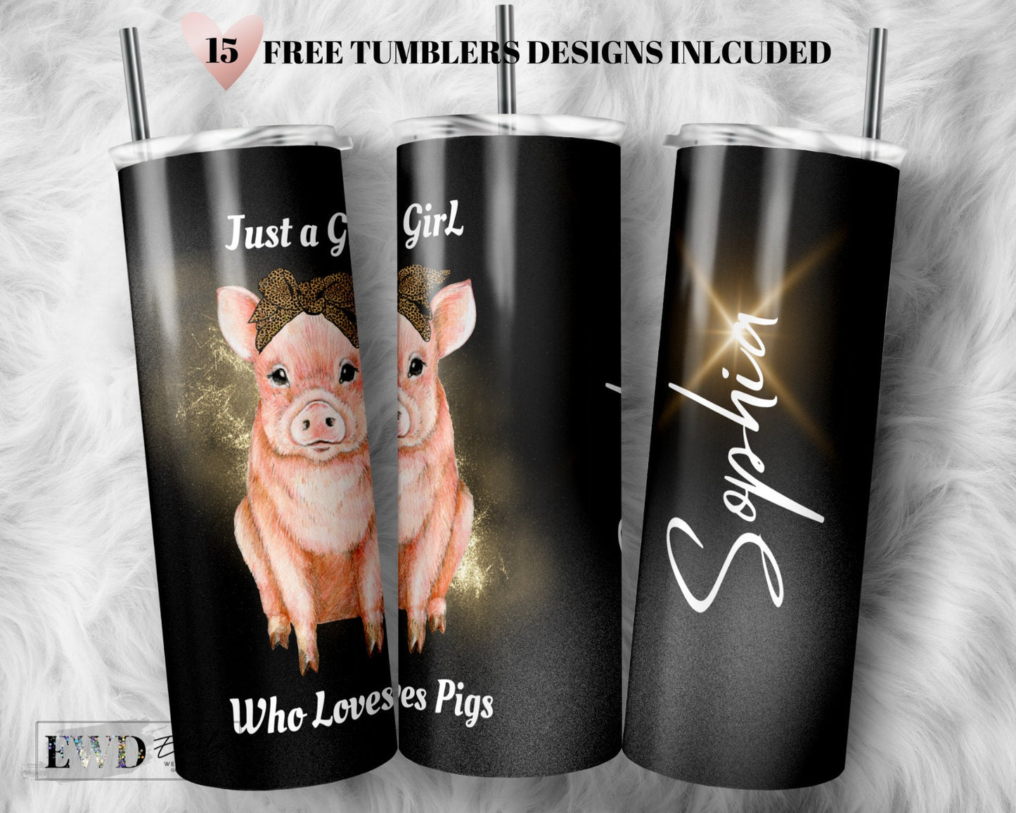 20 oz Skinny Tumbler Sublimation Just a girl who loves Pigs Design Digital Download PNG Instant DIGITAL