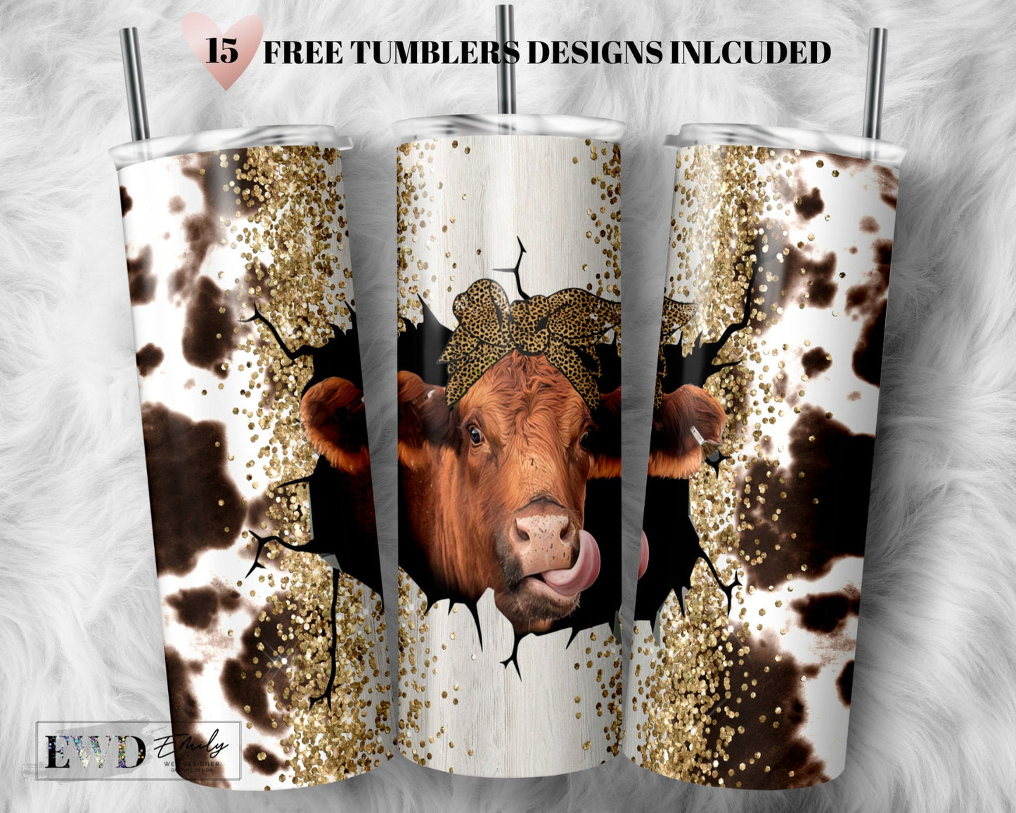 Funny Cow Tumbler Wrap Cowhide Seamless Tumbler Design Sublimation - Skinny 20oz - PNG