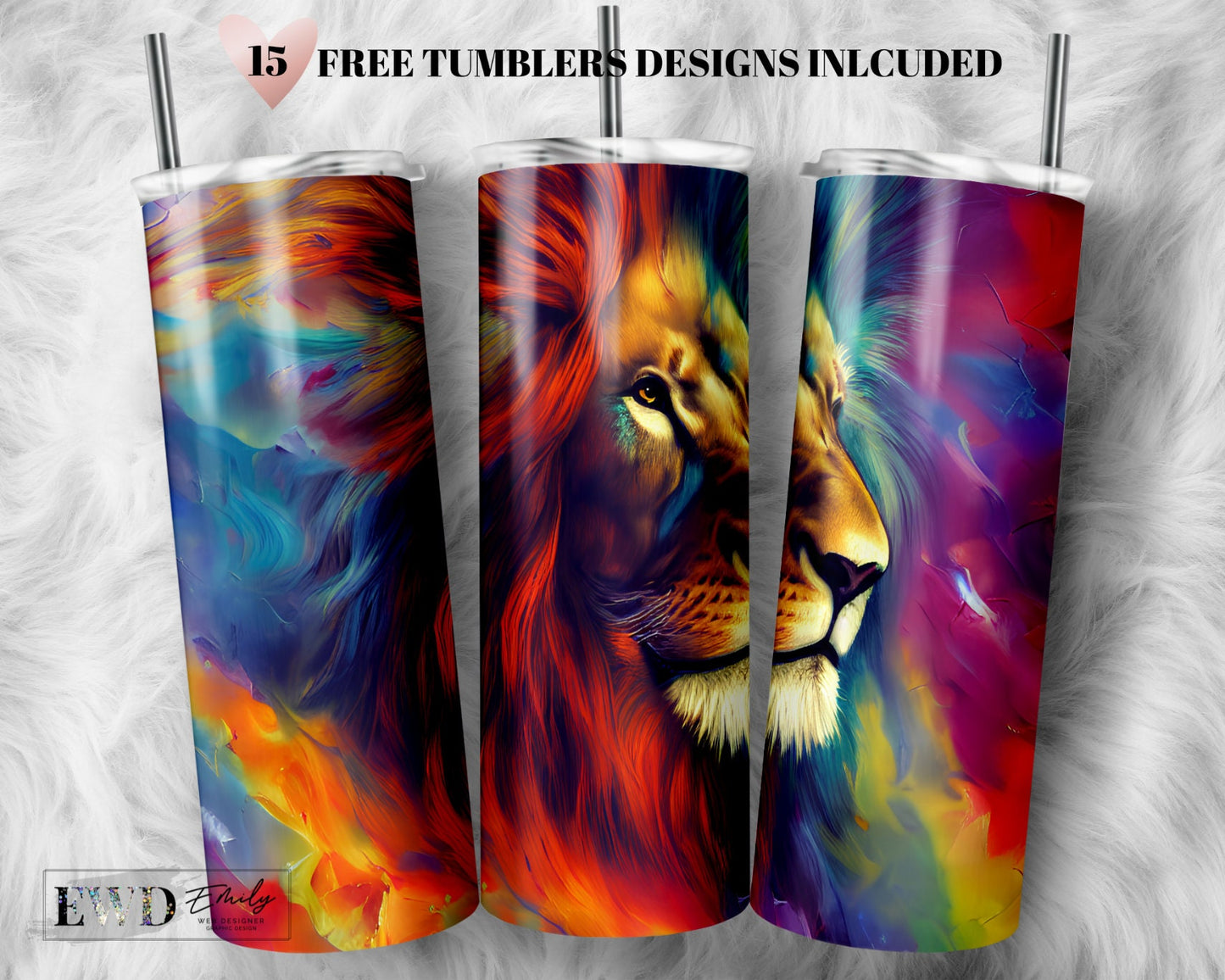 Colored Lion 20oz Tumbler Wrap PNG Download, Lion Digital Design tumbler, Lion Tumbler Wrap, digital Tumbler PNG