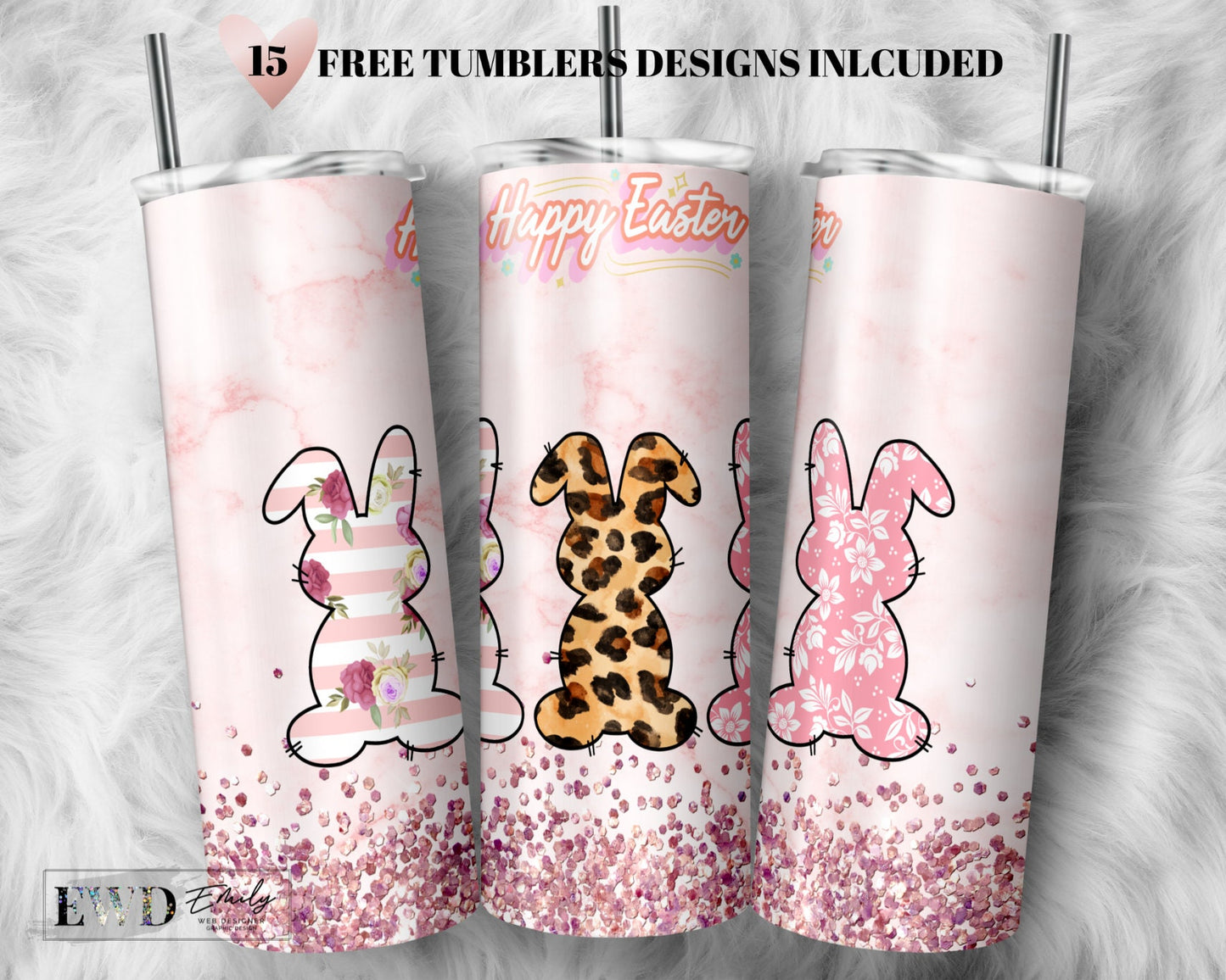 Happy Easter Tumbler Wrap 20 oz Skinny Tumbler Sublimation Designs Download, Easter Bunny Floral Tumbler PNG, Tumbler Template Designs