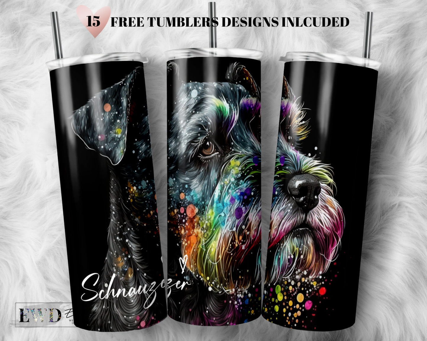 Alcohol Ink Schnauzer 20 oz Skinny Tumbler Sublimation Design Digital Download PNG Instant, Dog Lover Tumbler Design Digital Download