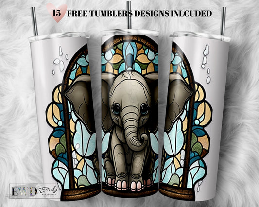 Stained Glass Elephant 20 oz Skinny Tumbler Sublimation Design Digital Download PNG Instant DIGITAL ONLY, Pet Tumbler png