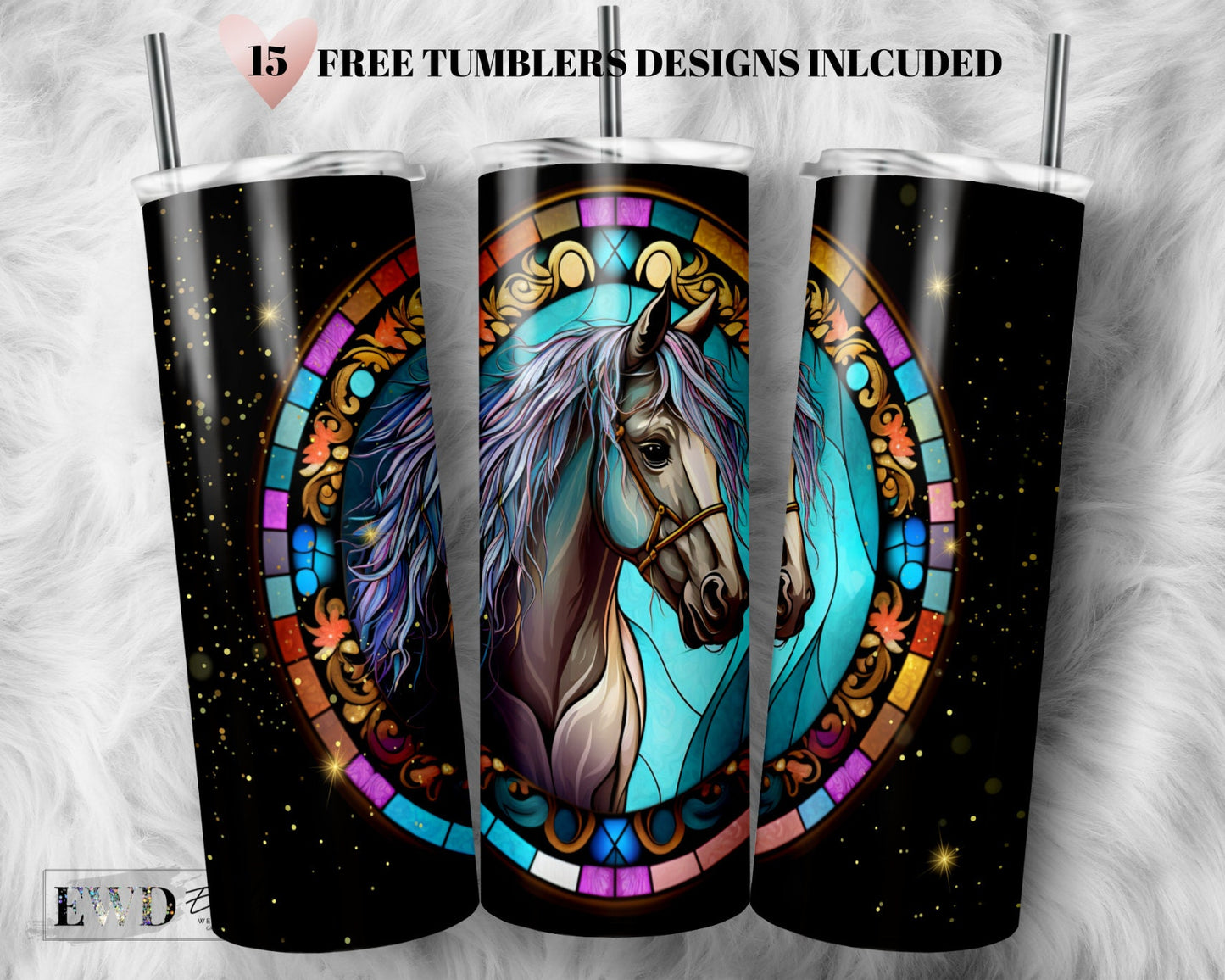 Stained Glass Horse 20 oz Skinny Tumbler Sublimation Design Digital Download PNG Instant DIGITAL ONLY, Pet Tumbler png