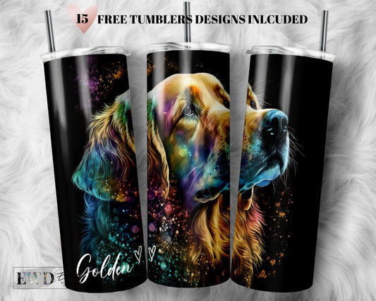 Alcohol Ink Golden Retriever 20 oz Skinny Tumbler Sublimation Design Digital Download PNG Instant, Dog Lover Tumbler Design Digital Download