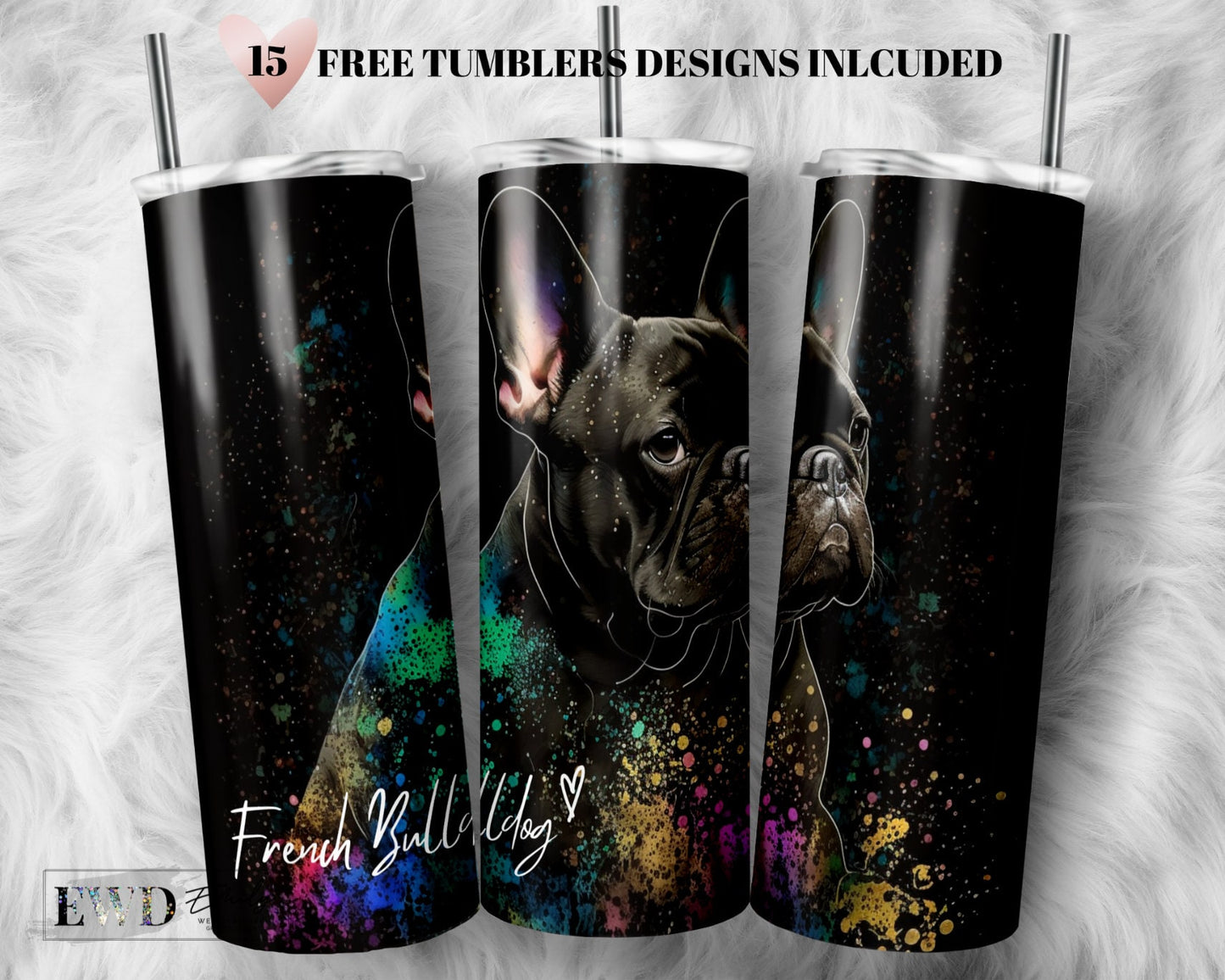Alcohol Ink French Bulldog 20 oz Skinny Tumbler Sublimation Design Digital Download PNG Instant, Dog Lover Tumbler Design Digital Download