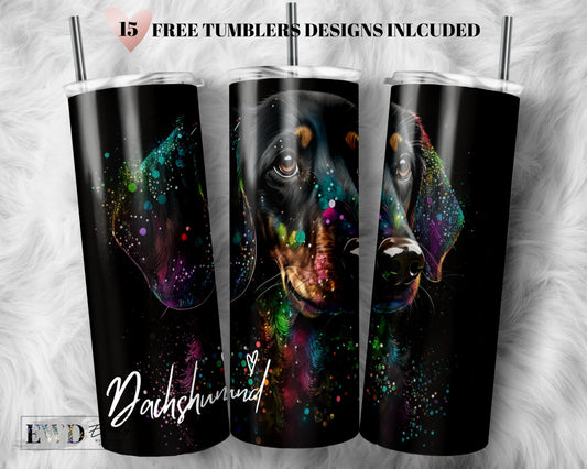 Alcohol Ink Dachshund 20 oz Skinny Tumbler Sublimation Design Digital Download PNG Instant, Dog Lover Tumbler Design Digital Download