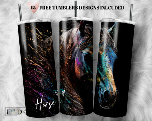 Alcohol Ink Horse 20 oz Skinny Tumbler Sublimation Design Digital Download PNG Instant, Horse Lover Tumbler Design Digital Download