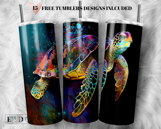 Alcohol Ink Sea Turtle 20 oz Skinny Tumbler Sublimation Design Digital Download PNG Instant, Turtle Lover Tumbler Design Digital Download
