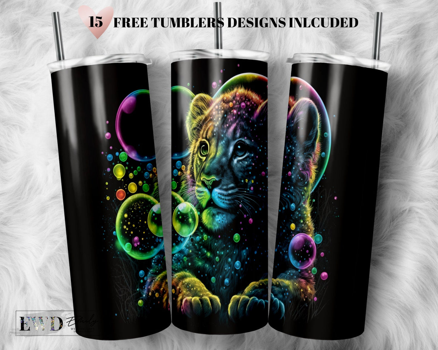 Colorful Baby Tiger Tumbler Wrap, Tumbler PNG Digital Download, 20oz Sublimation Tumbler Templates, Tiger Tumbler, Tiger Art Design