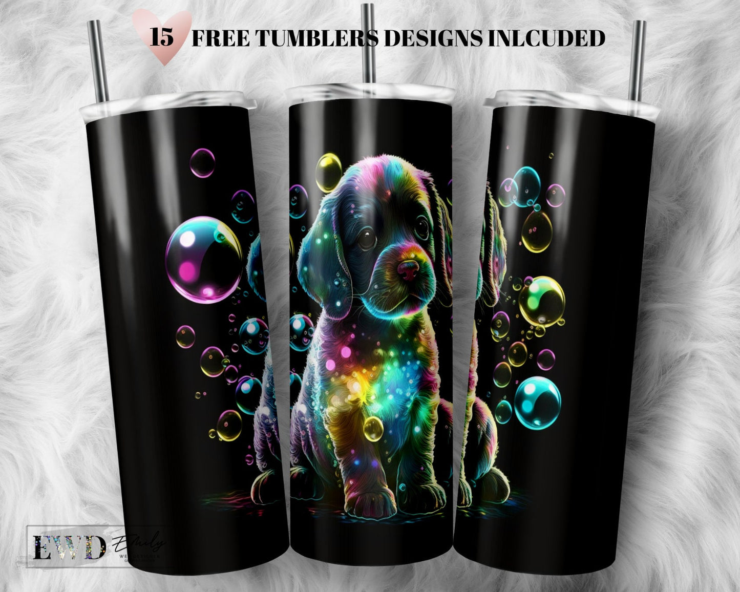 Colorful Baby Dog Tumbler Wrap, Tumbler PNG Digital Download, 20oz Sublimation Tumbler Templates, Dog Tumbler, Dog Art Design