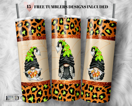 Halloween Gnome Tumbler Wrap PNG, Halloween Lover, 20 oz Skinny Sublimation Tumbler Designs for Tumbler Digital Download