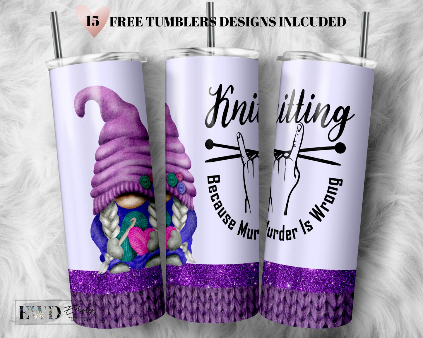 Knitting Gnome Tumbler Wrap PNG, Knitting Lover, 20 oz Skinny Sublimation Tumbler Designs for Tumbler Digital Download