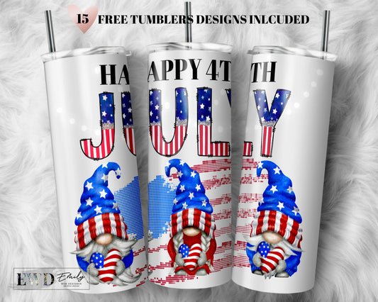4th July Gnome Tumbler Wrap PNG, 4th july png, 20 oz Skinny Sublimation Tumbler Designs for Tumbler Digital Download