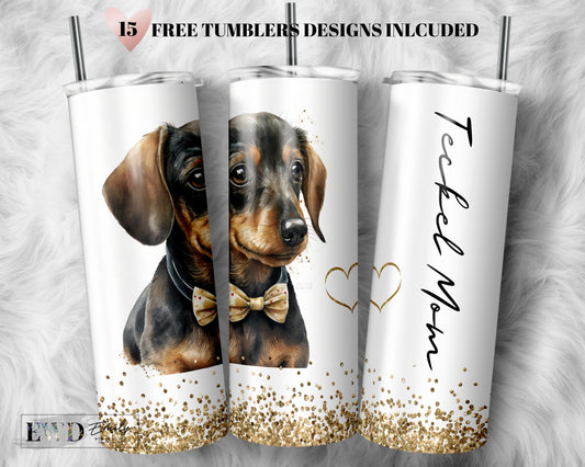 Teckel Mom 20 oz Skinny Tumbler Sublimation Design Digital Download PNG Instant, Dog Lover Tumbler Design Digital Download