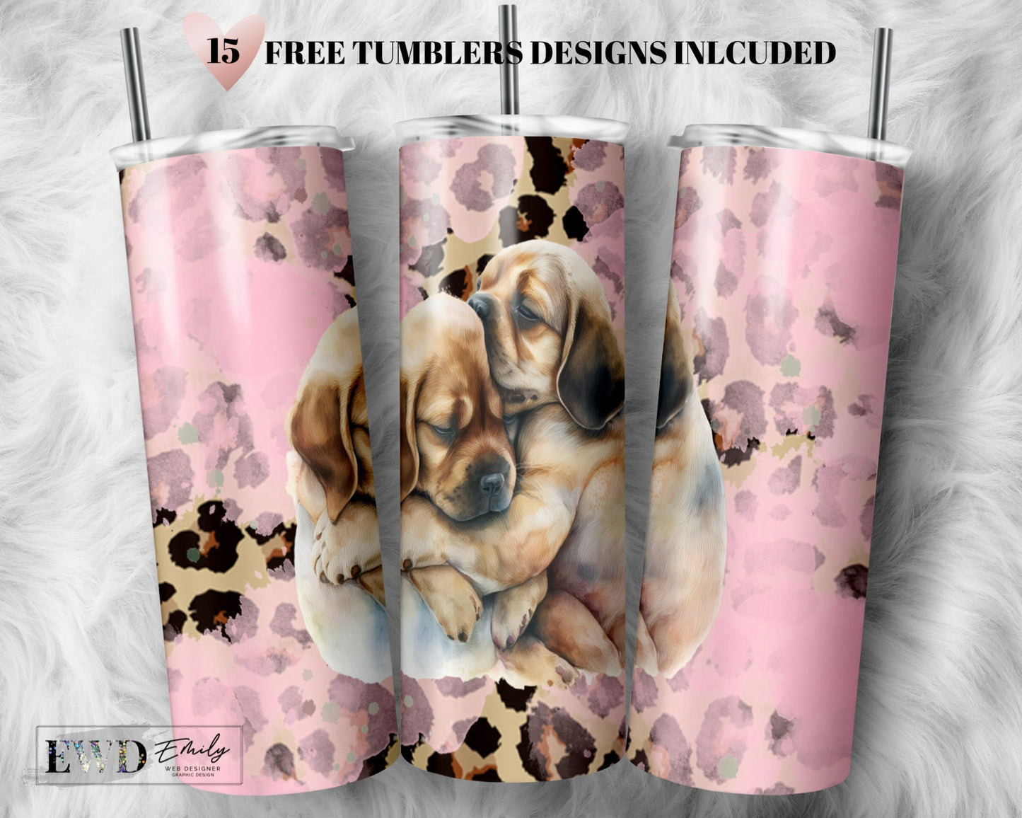 Cute Puppies Bright Cheetah Print Sublimation Seamless Designs - Skinny Tumbler 20oz Design - PNG