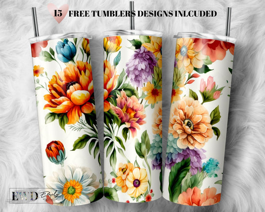 Floral Tumbler Wrap Colorful Flowers Sublimation Seamless Designs - Skinny Tumbler 20oz Design - PNG 2023