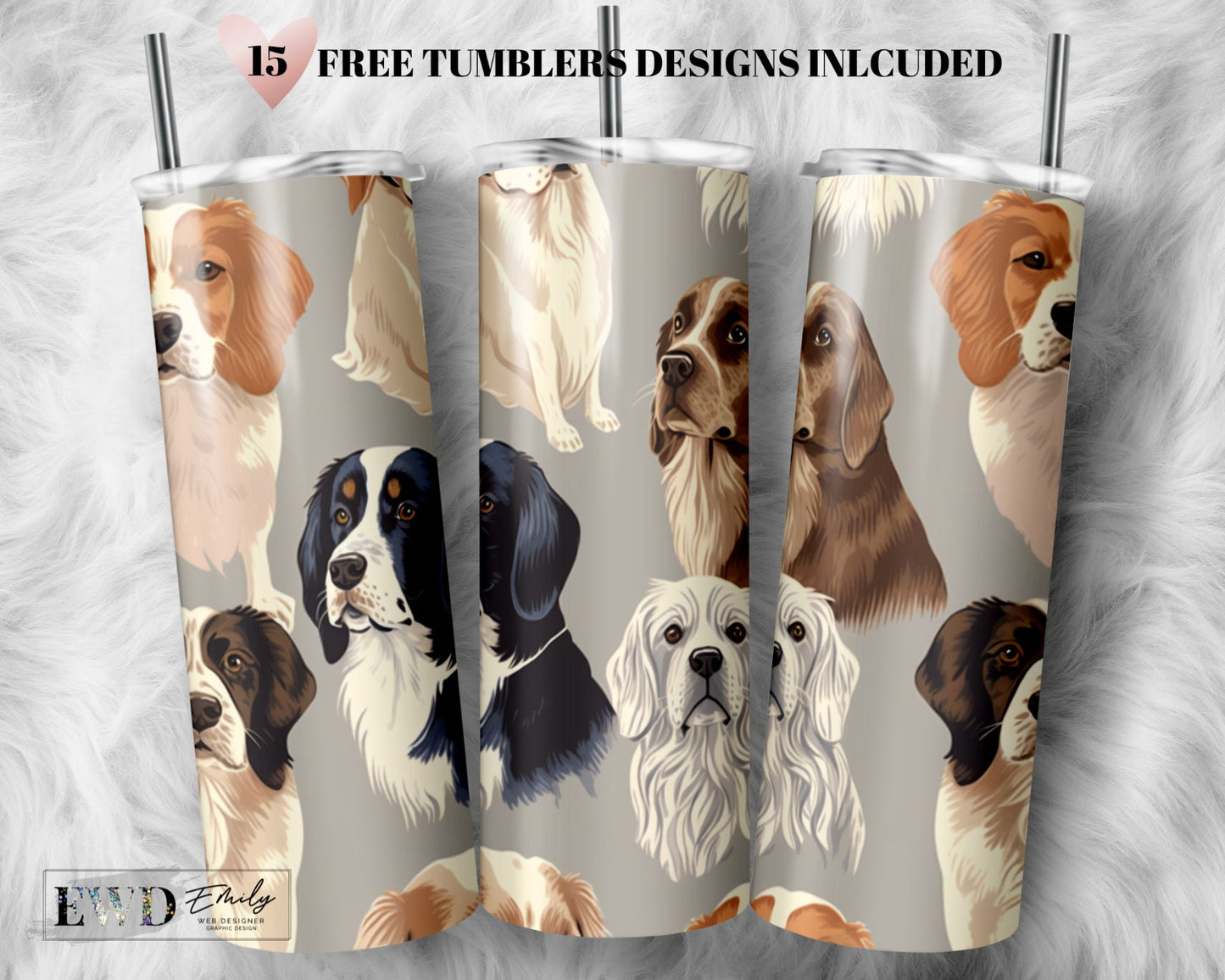 Dog Tumbler Wrap PNG Dog lover Seamless Sublimation Designs Downloads - Skinny 20oz - PNG