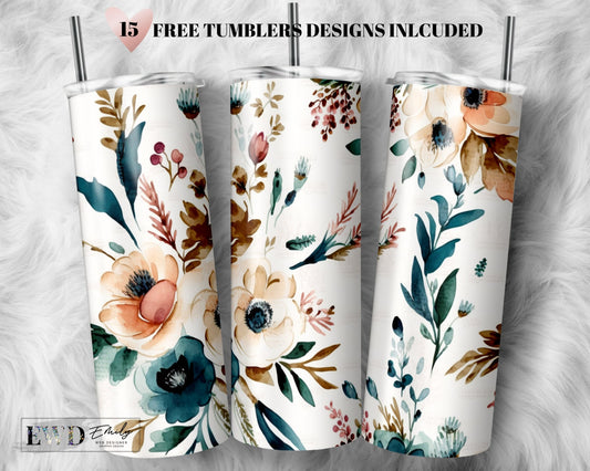 Floral Tumbler Wrap Boho Rustic Flowers Sublimation Seamless Designs - Skinny Tumbler 20oz Design - PNG 2023