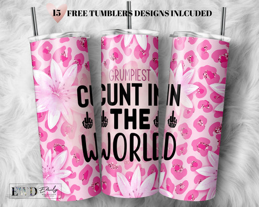 Tumbler Wrap Funny Sarcastic Quote Seamless Tumbler Design Pink Floral Leopard Print Sublimation Designs Downloads - Skinny 20oz - PNG 2023