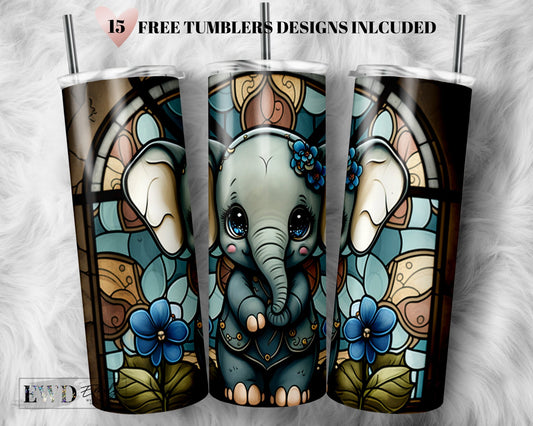 Stained Glass Elephant 20 oz Skinny Tumbler Sublimation Design Digital Download PNG Instant DIGITAL ONLY, Pet Tumbler png
