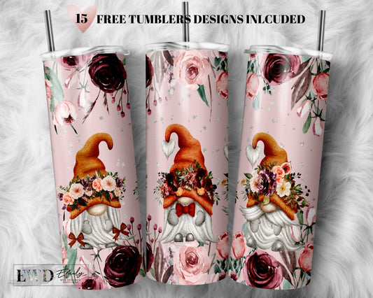 Spring Gnome Tumbler Wrap PNG, Spring Lover, 20 oz Skinny Sublimation Tumbler Designs for Tumbler Digital Download