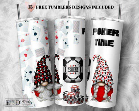 Poker Gnome Tumbler Wrap PNG, Poker Lover, 20 oz Skinny Sublimation Tumbler Designs for Tumbler Digital Download