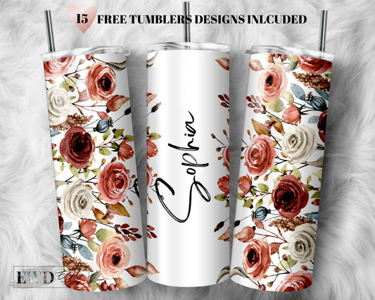 Add Your Own Name Boho Rustic Floral Sublimation Tumbler Seamless Sublimation Designs Downloads - Skinny Tumbler 20oz Design - PNG