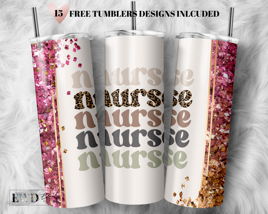 Nurse Nurse Nurse trendy 20oz Skinny Tumbler Sublimation Wrap Tumbler Design PNG Digital Download