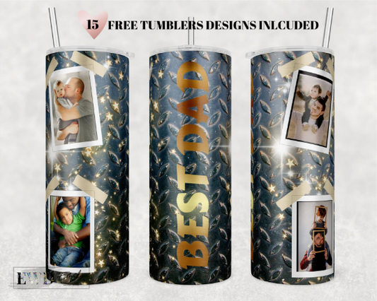 20 Oz Skinny Tumbler, Best Dad png Tumbler, Photo frame, Dad, Father, Papa, Tumbler Wrap, Sublimation Template, Father's Day, PNG