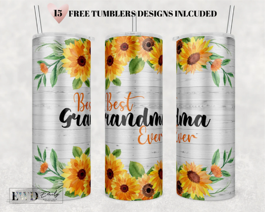 Best Grandma Ever Seamless 20oz Skinny Tumbler Sublimation, Waterslide Digital Design Full Tumbler Wrap Png Download