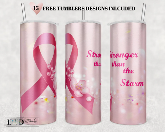 Breast Cancer Tumbler PNG, Breast Cancer Warrior Tumbler Sublimation Design Download, Seamless 20oz Skinny Tumbler Design PNG, Awareness