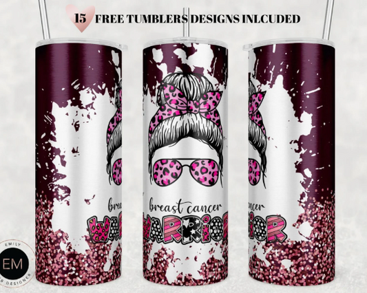 Breast Cancer Tumbler PNG, Breast Cancer Warrior Tumbler Sublimation Design Download, Seamless 20oz Skinny Tumbler Design PNG, Awareness