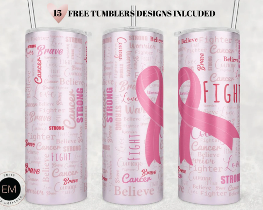 Breast Cancer Tumbler PNG, Breast Cancer Warrior Tumbler Sublimation Design Download, Seamless 20oz Skinny Tumbler Design PNG, Awareness