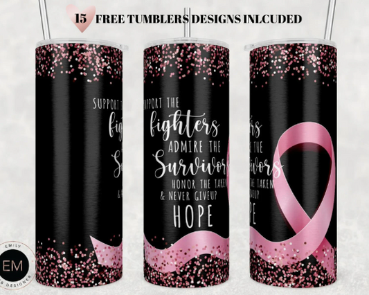 Breast Cancer Tumbler PNG, Breast Cancer Warrior Tumbler Sublimation Design Download, Seamless 20oz Skinny Tumbler Design PNG, Awareness