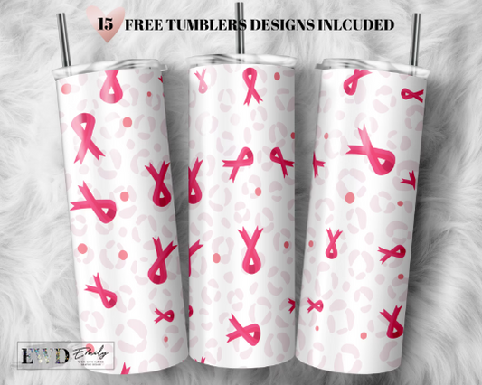 Breast Cancer Tumbler PNG, Breast Cancer Warrior Tumbler Sublimation Design Download, Seamless 20oz Skinny Tumbler Design PNG, Awareness