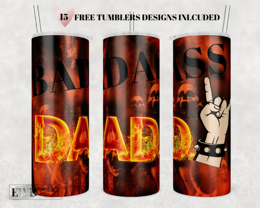 20 Oz Skinny Tumbler Sublimation Design, Badass Dad png Tumbler, Dad, Father, Papa, Tumbler Wrap, Sublimation Template, Father's Day, PNG