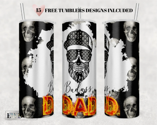 20 Oz Skinny Tumbler Sublimation Design, Badass Dad png Tumbler, Dad, Father, Papa, Tumbler Wrap, Sublimation Template, Father's Day, PNG